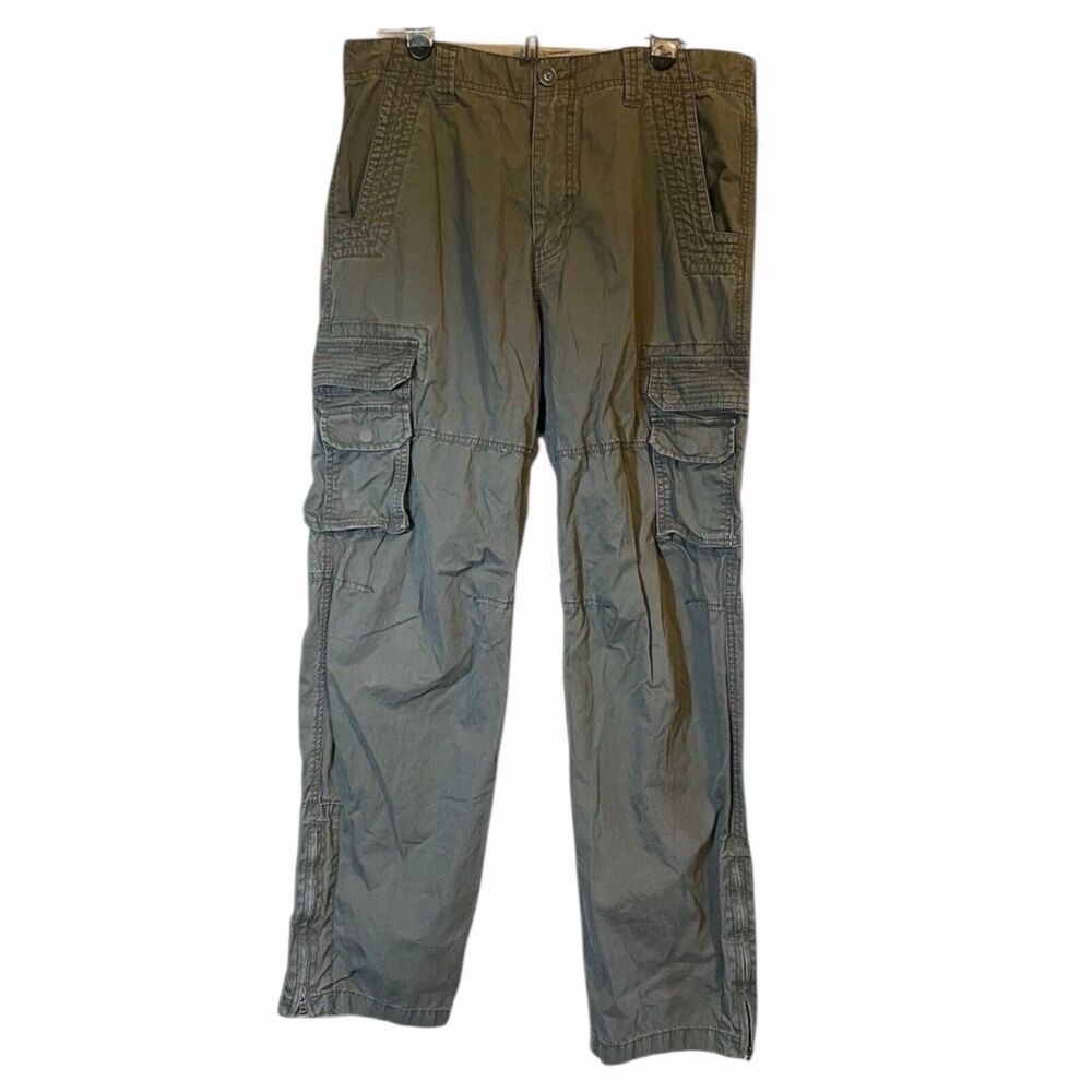 Mens Cargo Pants Utility Multi Pocket Zip Hem Relaxed Fit Cotton Green 34